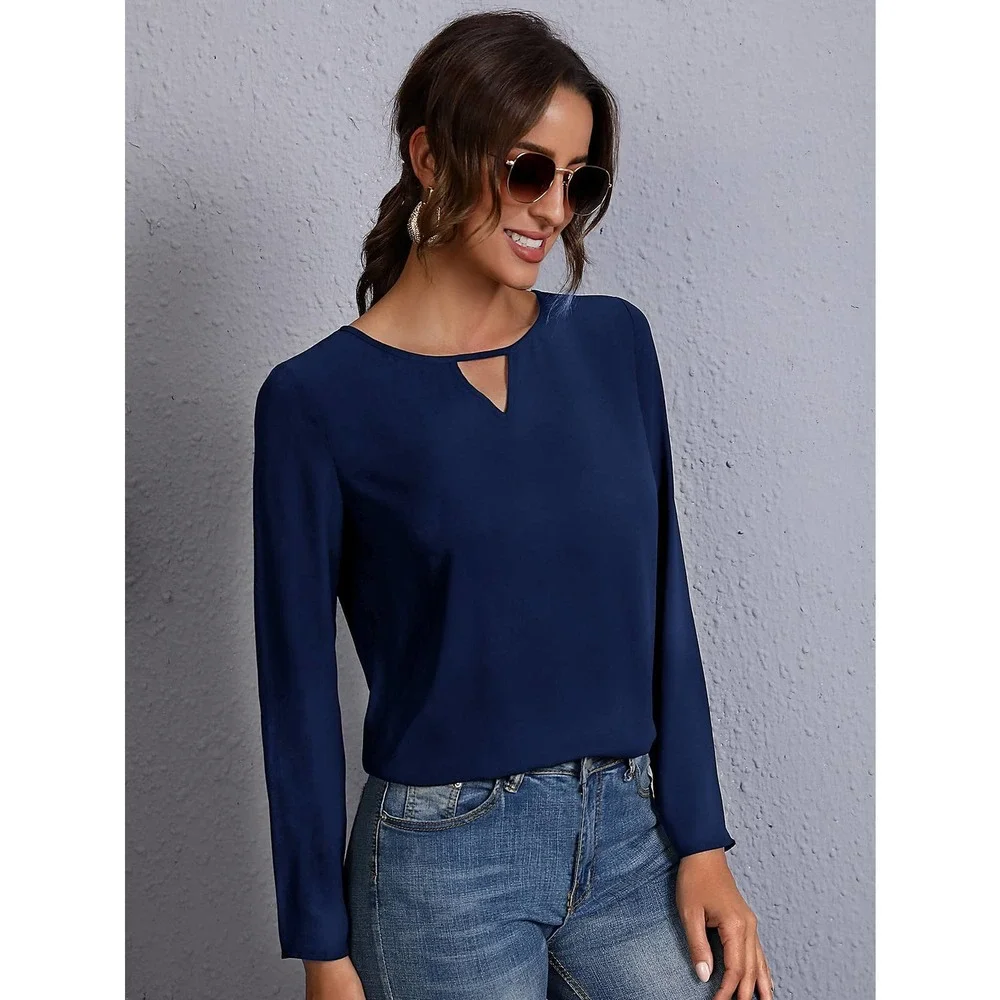Keyhole Neck long sleeve Blouse black - Picture 10 of 11